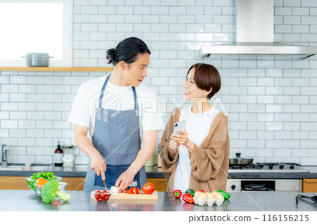 夫婦，廚房，蔬菜 116156215