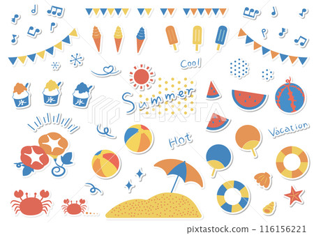 Summer icon and illustration set, stickers Summer icon and illustration set, stickers 116156221