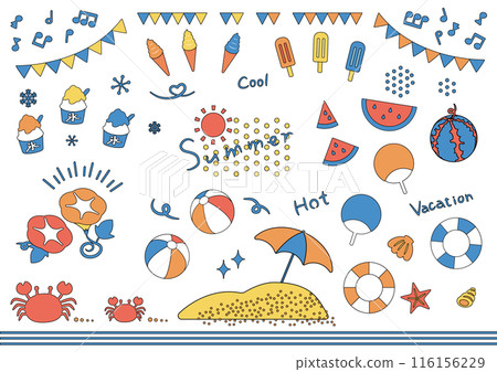 Summer icon and illustration set_line drawing Summer icon and illustration set_line drawing 116156229