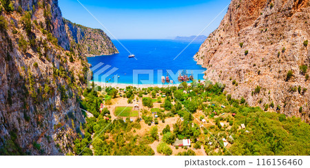 Butterfly Beach aerial panoramic view in Turkey 116156460