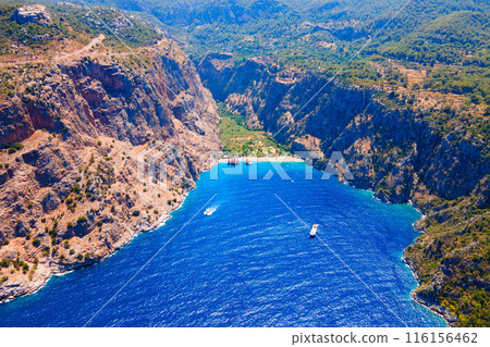 Butterfly Beach aerial panoramic view in Turkey Butterfly Beach aerial panoramic view in Turkey 116156462