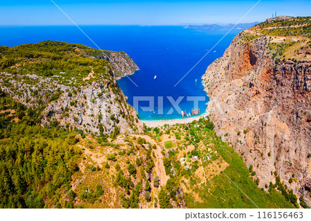 Butterfly Beach aerial panoramic view in Turkey Butterfly Beach aerial panoramic view in Turkey 116156463