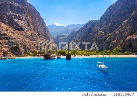 Boats near the Butterfly beach, Fethiye district in Turkey Boats near the Butterfly beach, Fethiye district in Turkey 116156467