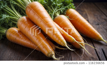 Fresh Carrots on Wooden Table 116156656