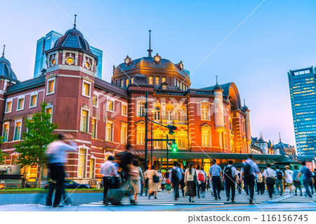 Tokyo cityscape, Japan. July. Tokyo Station Marunouchi North Exit. People heading to the station after work etc. 116156745