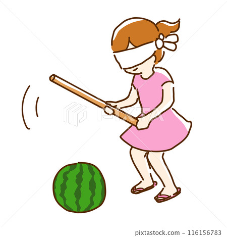 劈西瓜的女孩插畫 116156783