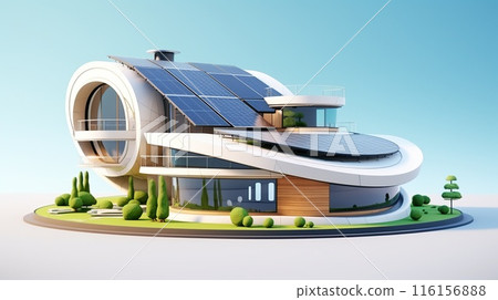 futuristic house with solar power systemr, in the style of organic and flowing forms, generative AI 116156888