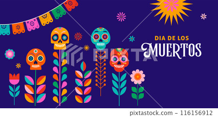 Day of the Dead, Dia de los Muertos, Mexican holiday. Vector poster, banner and card in modern 116156912
