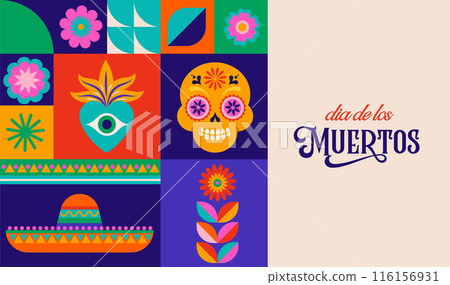 Day of the Dead, Dia de los Muertos, Mexican holiday. Vector poster, banner and card in modern 116156931