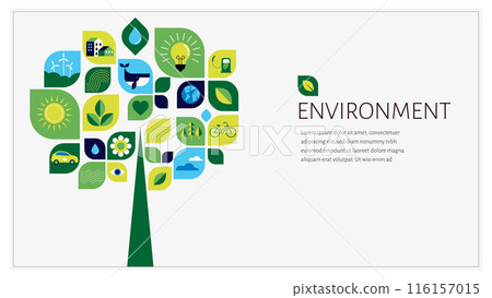 Environmental concept design. Happy Earth Day, geometric modern trendy illustrations of ecology Environmental concept design. Happy Earth Day, geometric modern trendy illustrations of ecology 116157015