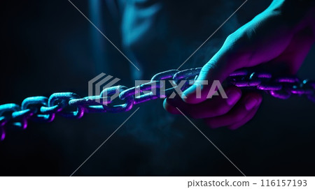 hand with chain, slavery or imprisonment concept, generative AI 116157193