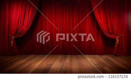 red closed curtain in theatre, generative AI red closed curtain in theatre, generative AI 116157238