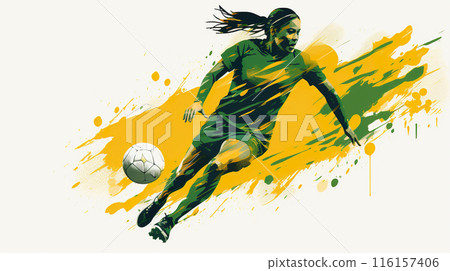 female football concept, woman with ball running during soccer play, generative ai 116157406