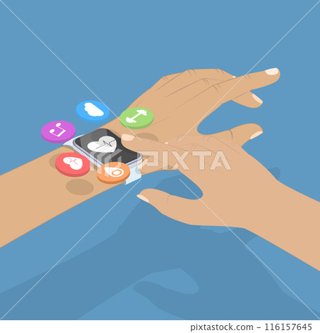 3D Isometric Flat Vector Illustration of Sport Watch, Active Timepiece for Sports Enthusiasts. 116157645