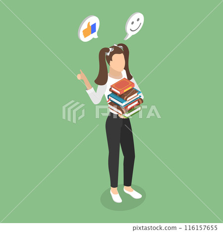 3D Isometric Flat Vector Illustration of Schoolgirl With Textbooks , Happy Student 3D Isometric Flat Vector Illustration of Schoolgirl With Textbooks , Happy Student 116157655