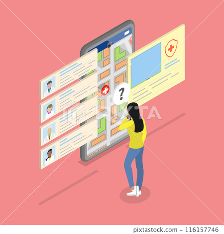 3D Isometric Flat Vector Illustration of Person Finding Hospital, Individual Locating Medical Center 3D Isometric Flat Vector Illustration of Person Finding Hospital, Individual Locating Medical Center 116157746