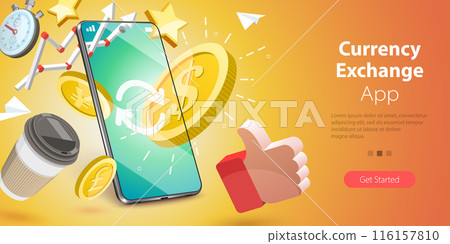 3D Vector Illustration of Currenccy Exchange App, Money Conversion 3D Vector Illustration of Currenccy Exchange App, Money Conversion 116157810