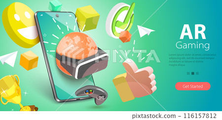 3D Vector Illustration of AR Games, Augmented and Virtual Reality Development, Future of Immersive Technology 3D Vector Illustration of AR Games, Augmented and Virtual Reality Development, Future of Immersive Technology 116157812