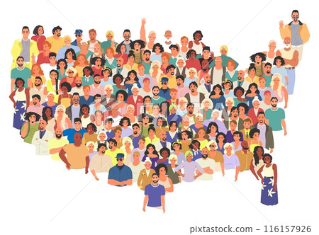 American people multicultural community avatar shaped in USA continent 116157926