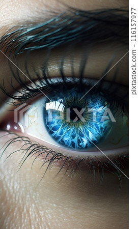 female eye close up, vibrant colourful iris macro, generative AI female eye close up, vibrant colourful iris macro, generative AI 116157977