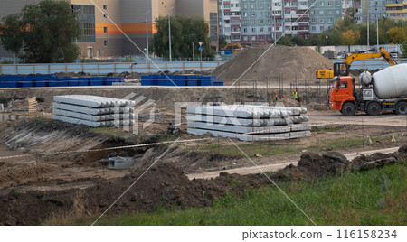 Construction of reinforcement for pouring the foundation. Construction of reinforcement for pouring the foundation. 116158234