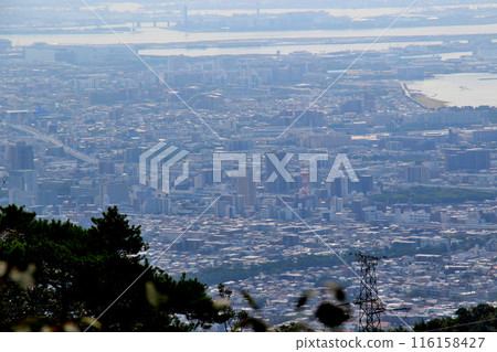 View of Nishinomiya City and Amagasaki City from the eastern observation point of Mt. Gyoja 116158427