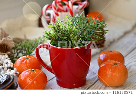 Sweet food top view background for merry christmas or new year holiday decoration - chocolate candies, tangerines, cookies, marshmallow and cocoa latte on white wood Sweet food top view background for merry christmas or new year holiday decoration - chocolate candies, tangerines, cookies, marshmallow and cocoa latte on white wood 116158571