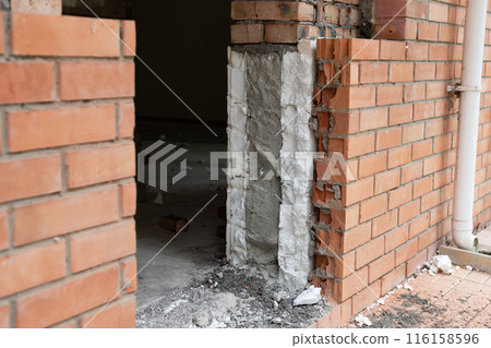 View of the unfinished wall of the house. 116158596