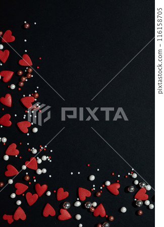 Valentine's Day. International Women's Day. Mothers day. Red hearts and craft gifts on a white wooden background. Copy space. 116158705