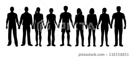 Silhouette of business people holding hands, social concept, group of people holding hands 116158851