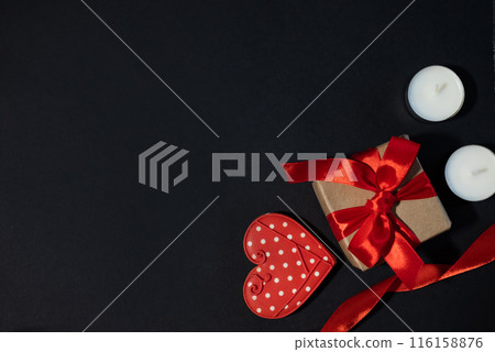 Valentine's Day. International Women's Day. Mothers day. Red hearts and craft gifts on a white wooden background. Copy space. Valentine's Day. International Women's Day. Mothers day. Red hearts and craft gifts on a white wooden background. Copy space. 116158876