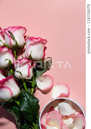 Valentine's Day. International Women's Day. Mothers day. Red hearts and craft gifts on a white wooden background. Copy space. 116158878