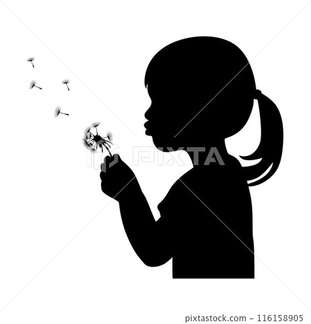 Silhouette of the girl blows dandelion, little girl with dandelion 116158905