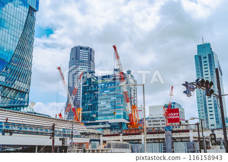 Tokyo Redevelopment Shibuya Station under construction seen from Miyamasuzakashita intersection June 2024 Film-like Tokyo Redevelopment Shibuya Station under construction seen from Miyamasuzakashita intersection June 2024 Film-like 116158943