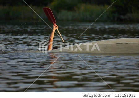 Man falling into the water with flipped canoe 116158952