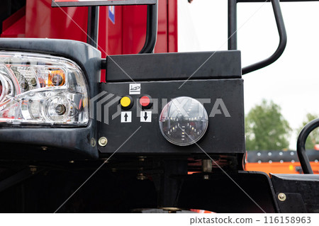 Fragment of yellow industrial diesel engine for electrical generator in power station 116158963