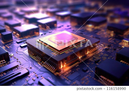 micro chip or central processing unit cpu on motherboard, creative design concept, generative AI micro chip or central processing unit cpu on motherboard, creative design concept, generative AI 116158990