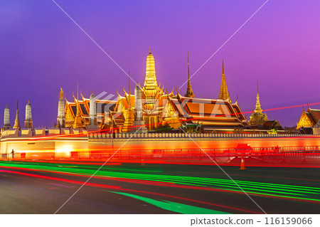 Twilight view of Wat Phra Kaew temple or The Temple of the Emerald Buddha or Wat Phra Si Rattana Satsadaram Landmark of Thailand Twilight view of Wat Phra Kaew temple or The Temple of the Emerald Buddha or Wat Phra Si Rattana Satsadaram Landmark of Thailand 116159066