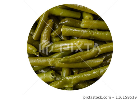 Boiled green bean pods with salt and spices Boiled green bean pods with salt and spices 116159539