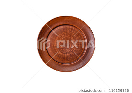 Empty ceramic round plate on dark textured concrete background Empty ceramic round plate on dark textured concrete background 116159556