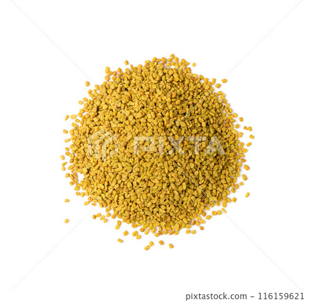 Fenugreek Seeds Isolated, Dry Trigonella, Spicy Methi Dana Grains, Indian Kitchen Seasoning Ingredient 116159621
