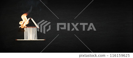 Burning Matches House for Fire Insurance Isolated 116159625