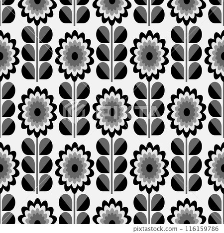 Geometric design with black and white floral pattern, ideal for textiles, merging elegance and creativity 116159786