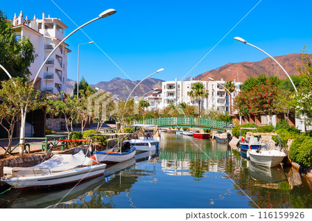 Boats on the river canal in Icmeler, Turkey Boats on the river canal in Icmeler, Turkey 116159926