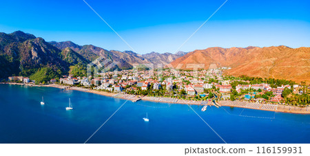 Icmeler town beach aerial panoramic view in Turkey 116159931
