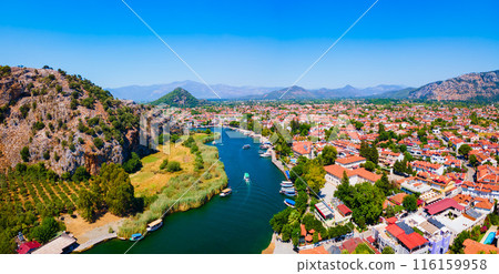 Dalyan town and river aerial panoramic view in Turkey 116159958