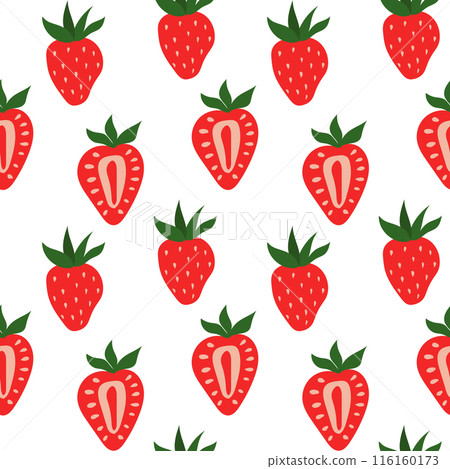 Seamless red strawberry pattern. Summer sweet berry background. 116160173