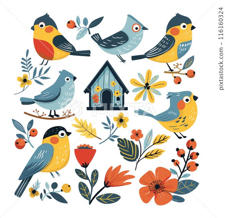 Garden birds cartoon vector set. Starlings... - Stock Illustration ...