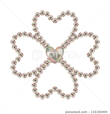 Pearl jewelry in the shape of a heart, flower, butterfly. Watercolor illustration in pastel palette with holographic effect as a template for Valentine's Day, engagement, wedding, Mother's Day 116160404