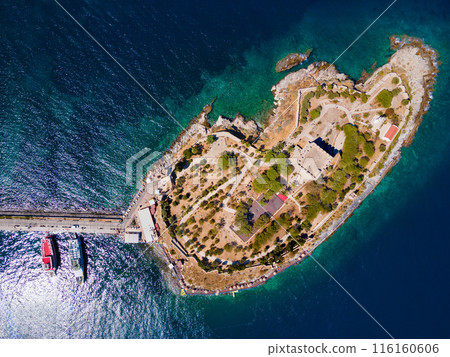 Pigeon Island aerial panoramic view in Kusadasi city, Turkey 116160606